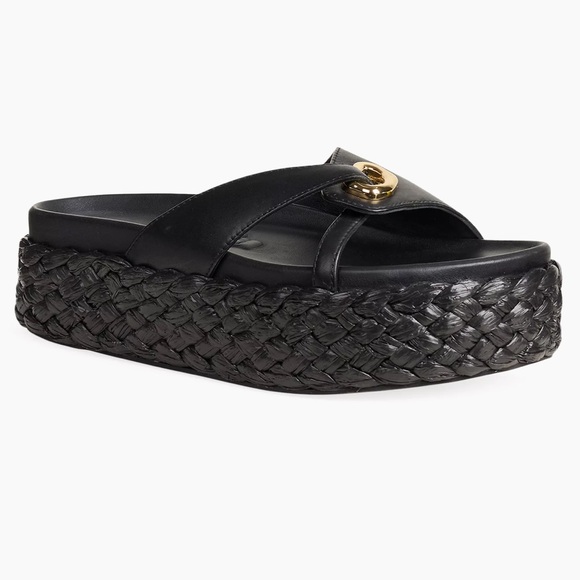 Cult Gaia Blythe Embellished Leather Platform Espadrille Sandal Slides in Black - Picture 15 of 16